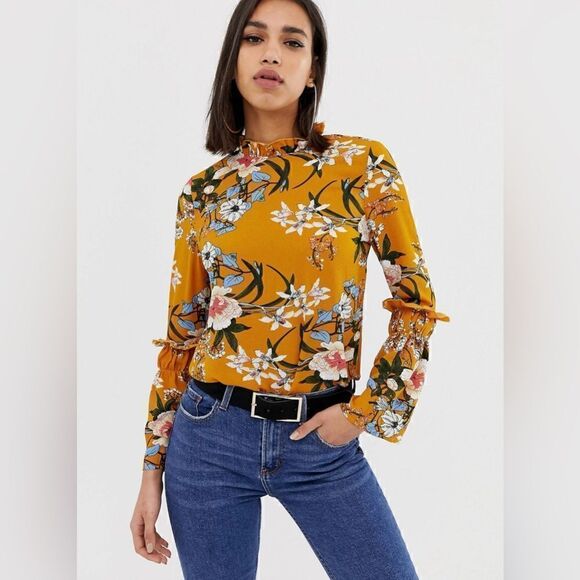 EUC AX Paris Long Sleeve Floral Blouse - Picture 1 of 4